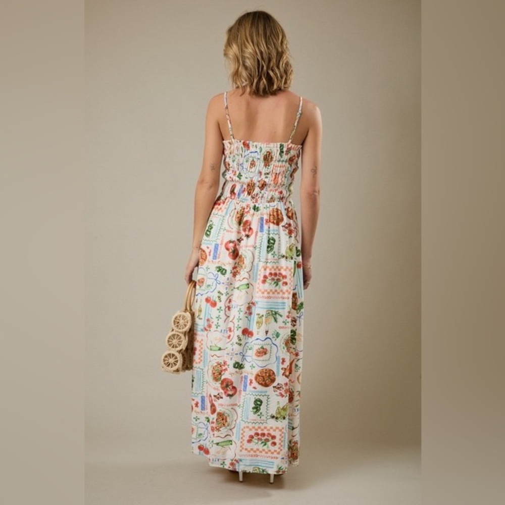 Italian Market Illustration Print Smocked Maxi Dress - Sunday Edition - Picture 3 of 6